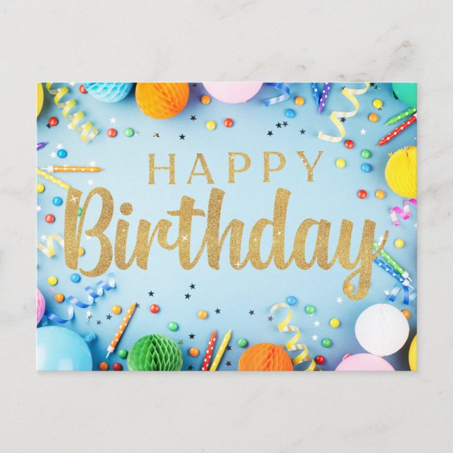 Feliz Aniversário Festivo no Cartão de Posto azul  (Frente)