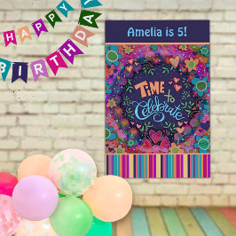 Feliz Aniversário Floral Diversão Colorida Idade P
