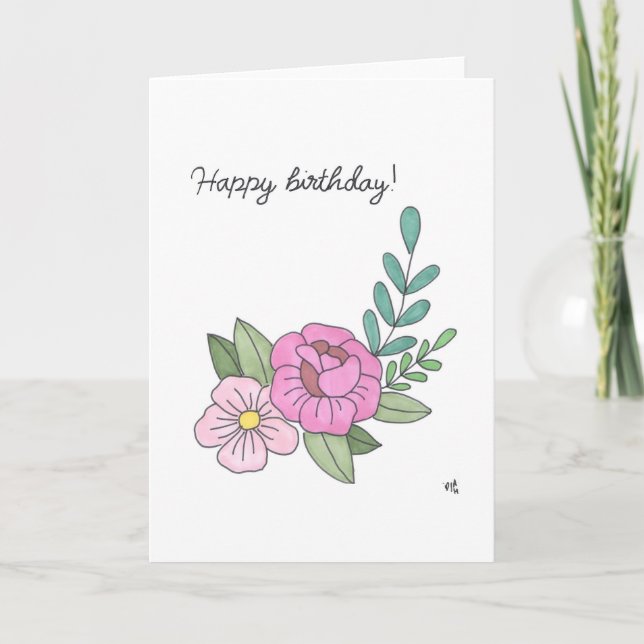 Feliz Aniversário Flores 1 Cartão (Frente)