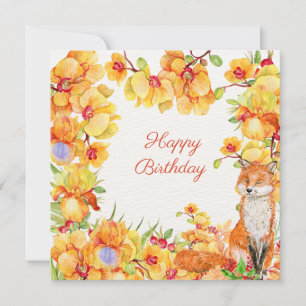 Feliz Aniversário Flores Amarelas e Raposa