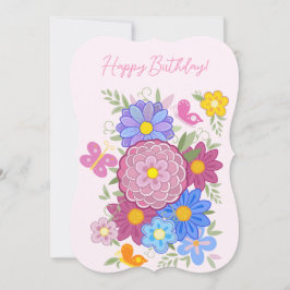 Feliz Aniversário! Flores de cartão, borboletas e