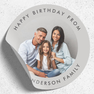 Feliz Aniversário Foto da Família Adesivo Redondo