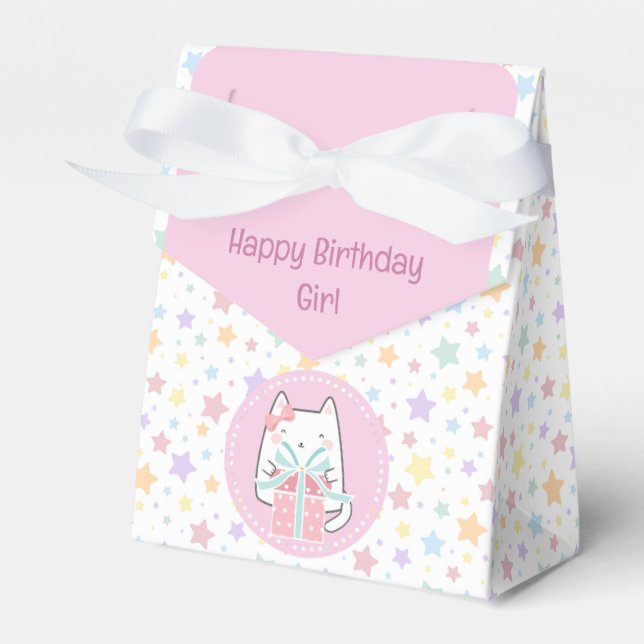 Feliz Aniversário Gato Kawaii com Caixa de Present (Frente)
