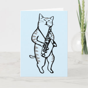 FELIZ ANIVERSÁRIO GATO TOCANDO SAXOFONE CARTÃO