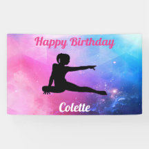 Feliz Aniversário, ginástica Rosa e Banner Azul