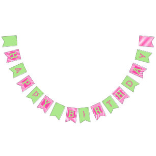 Feliz Aniversário Gira Bandeiras de Bunting Rosa/