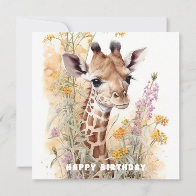Feliz Aniversário Girafa Flat Card (Frente)