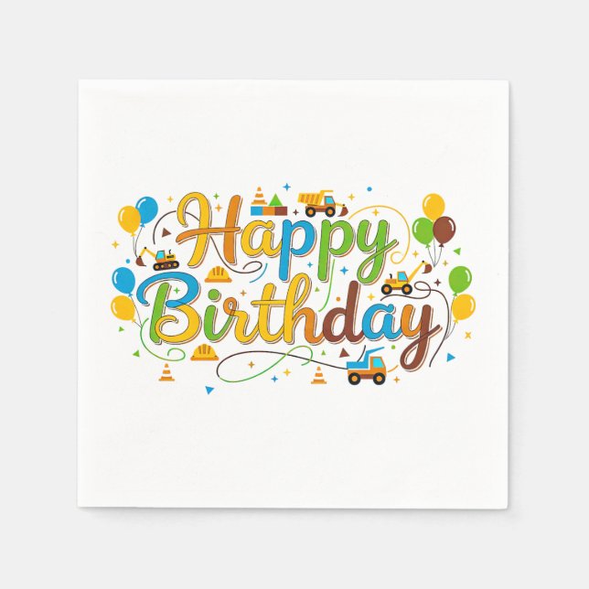 Feliz Aniversário Guardanapos Veículos de Construç (Frente)