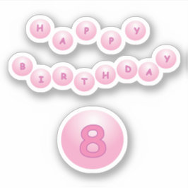 Feliz Aniversário Idade 8 Adesivo de Bolas Cor-de-