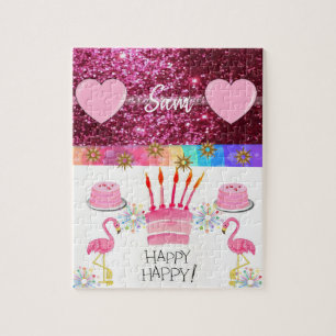 Feliz aniversário Jigsera Quebra-cabeça Flamingo
