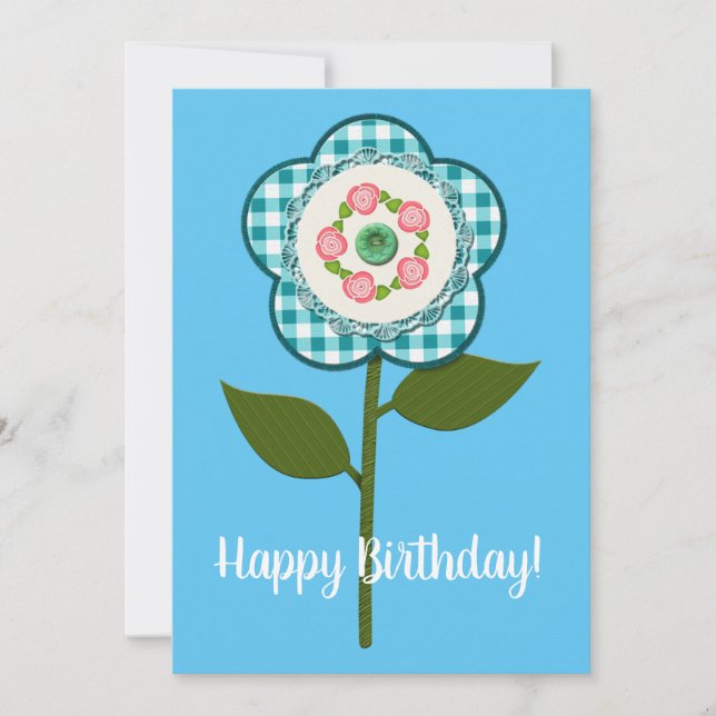 Feliz Aniversário! Linda Flor de Tecido Falso  (Frente)