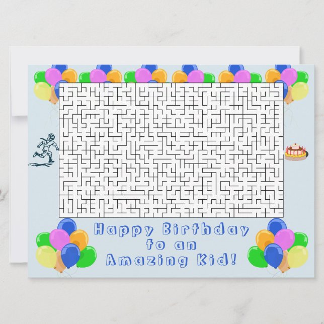 Feliz Aniversário Maze e Balões Azul Criança Incrí (Frente)