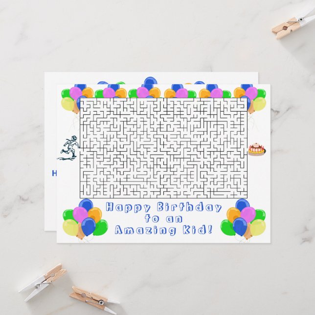 Feliz Aniversário Maze e Balões Criança Incrível (Frente/Verso In Situ)