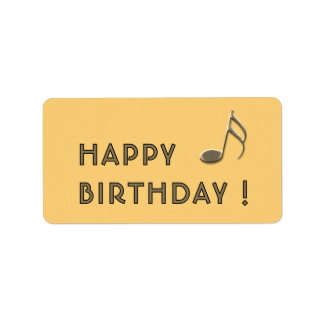 "Feliz Aniversário" Nota Musical Dourada Etiqueta 