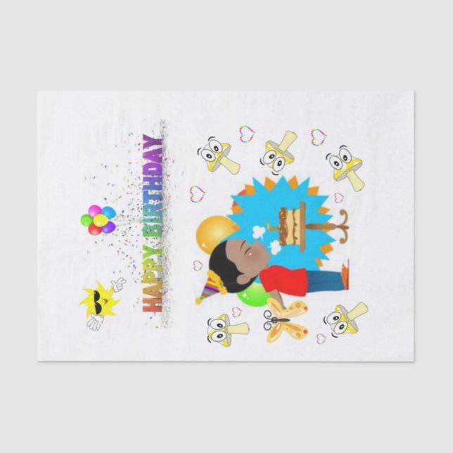 Feliz Aniversário Papel Tecido Africano Cogumelos  (Frente )