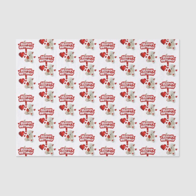 Feliz Aniversário Papel Tecido Branco Urso Branco (Frente )