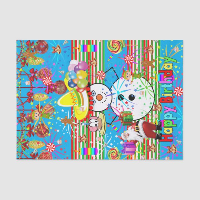 Feliz Aniversário Papel Tecido de Natal Snowman (Frente )