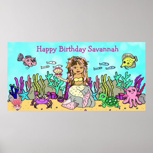 Feliz Aniversário Personalizado Poster de Sereia (Frente)