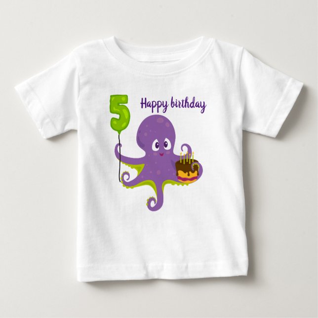 Feliz aniversário polvo camiseta de 5º aniversário (Frente)