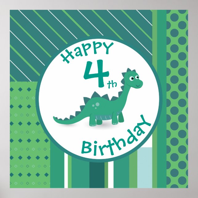 Feliz aniversário, poster de um dinossauro. poster (Frente)