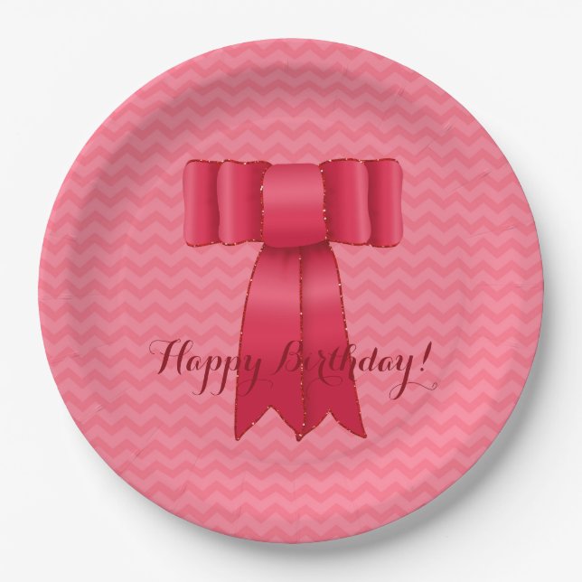 Feliz Aniversário! Pratos de Papel com Laço de Cet (Frente)