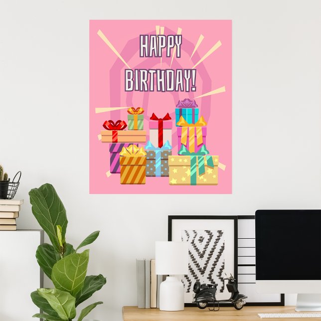 Feliz Aniversário Presente Na Poster Rosa (Criador carregado)
