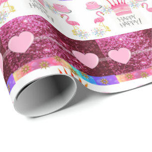 Feliz Aniversário Presente Papel de Embalagem Flam