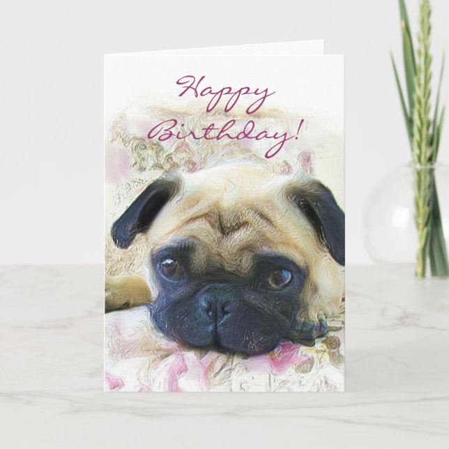 Feliz Aniversário Pug, cartão de saudação (Frente)