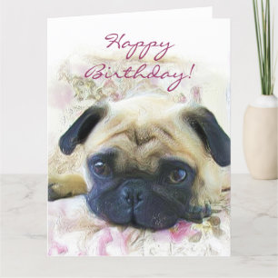 Feliz Aniversário Pug grande cartão de saudaçã