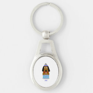 Feliz Aniversário Pup Oval Metal Chaveiro