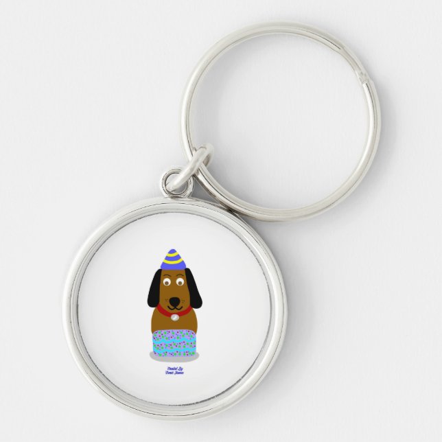 Feliz Aniversário Pup Premium Round Chaveiro (Frente)