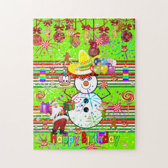 Feliz Aniversário Quebra-Cabeça de Natal Papai Noe (Vertical)