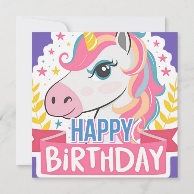 Feliz Aniversário Raparigas Bday Unicorn Texto de  (Frente)