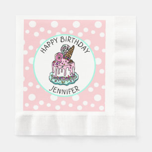 Feliz Aniversário Rosa e Guardanapos da Menina Ve