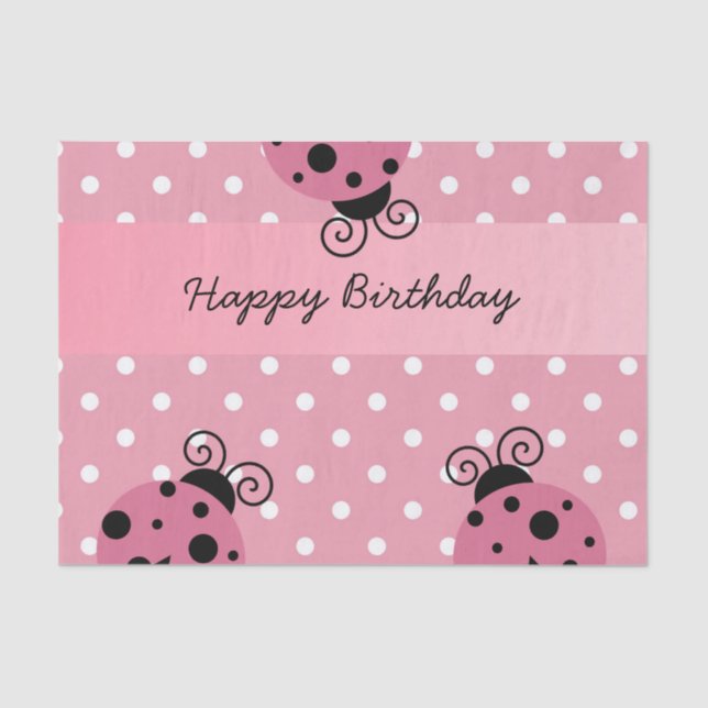 Feliz Aniversário Rosa Ladybug Papel Tema Bolinhas (Frente )
