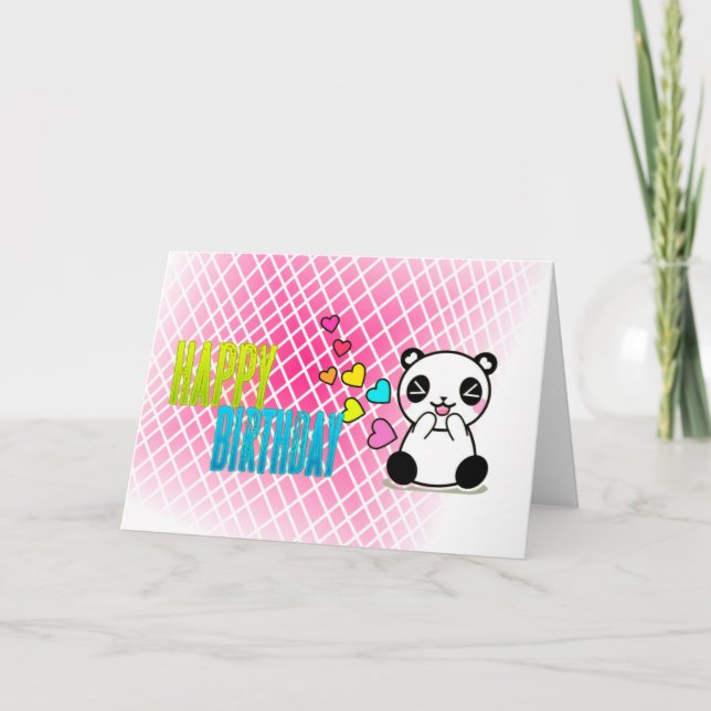 Feliz Aniversário Rosa, Panda, Cartão Saudável (Frente)