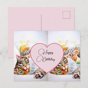 Feliz Aniversário Tabby Cat Cats Cartão Postal