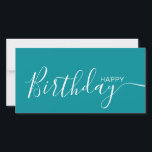 Feliz Aniversário, Teal White, Placa Plana Moderna<br><div class="desc">Esta placa lisa moderna e elegante apresenta o texto Feliz Aniversário branco no lado frontal e no verso personalize-o com o seu nome ou nome de família. O fundo está em cor real.</div>