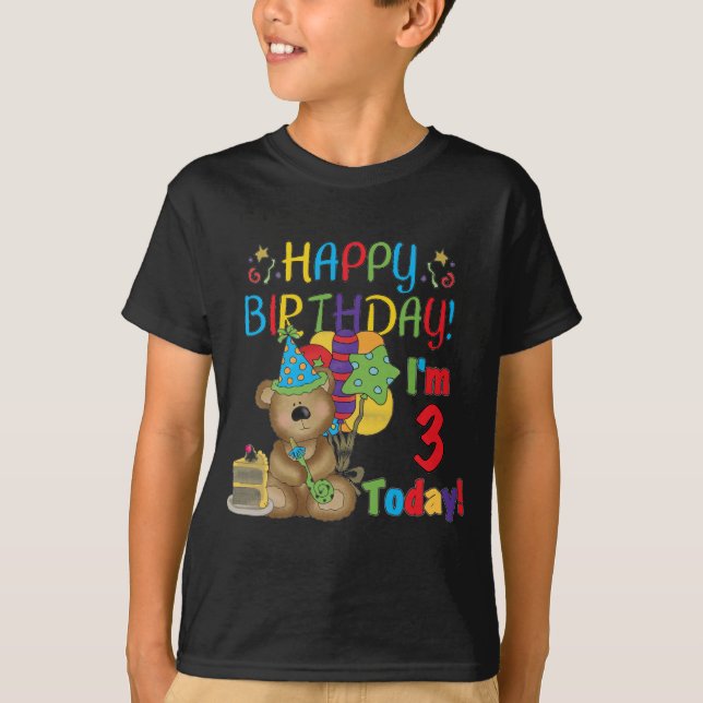 Feliz aniversário Teddy Bear 3º Camisetas e presen (Frente)