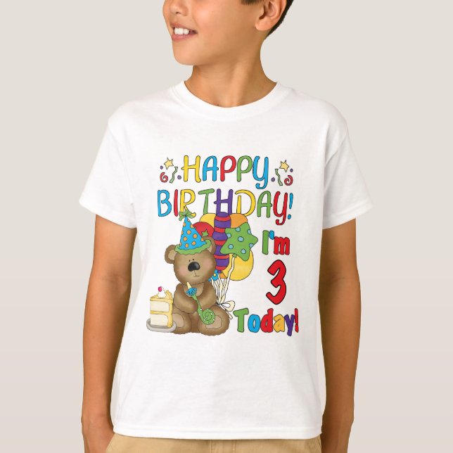 Feliz aniversário Teddy Bear 3º Camisetas e presen (Frente)