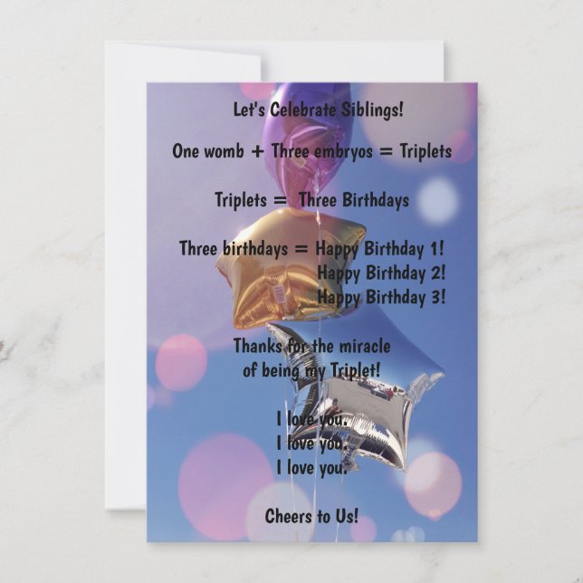 Feliz Aniversário Triplets! Cartão Comemorativos F (Frente)