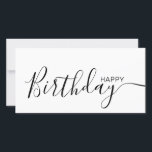Feliz Aniversário White Black Modern Flat Card<br><div class="desc">Esta placa lisa moderna e elegante apresenta o texto preto Feliz Aniversário no lado frontal e no verso personalizá-lo com o seu nome ou nome de família. O fundo é de cor branca.</div>