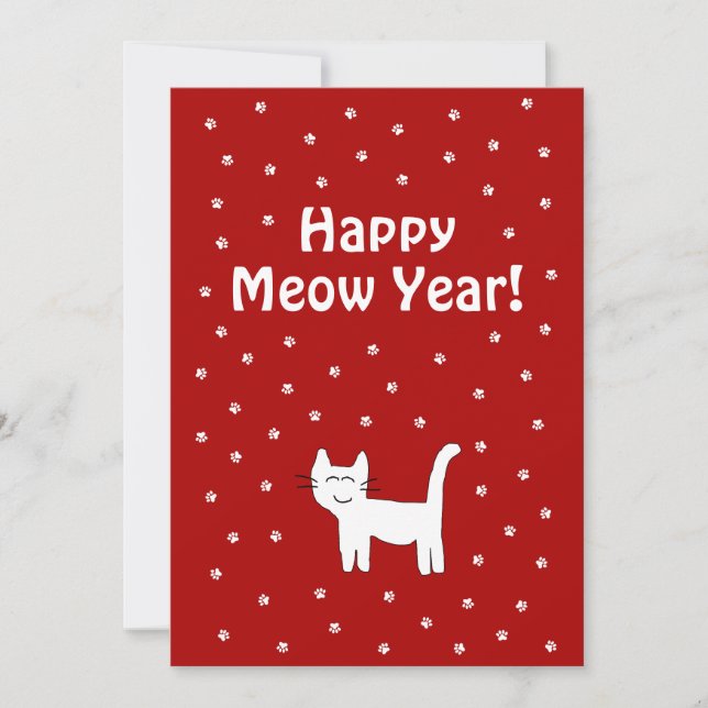 "Feliz Ano de Meow!" Cartão de Férias Vermelho Nat (Frente)