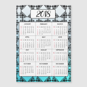Feliz ano novo 2018 Calendário Magnético Azul-Aqua