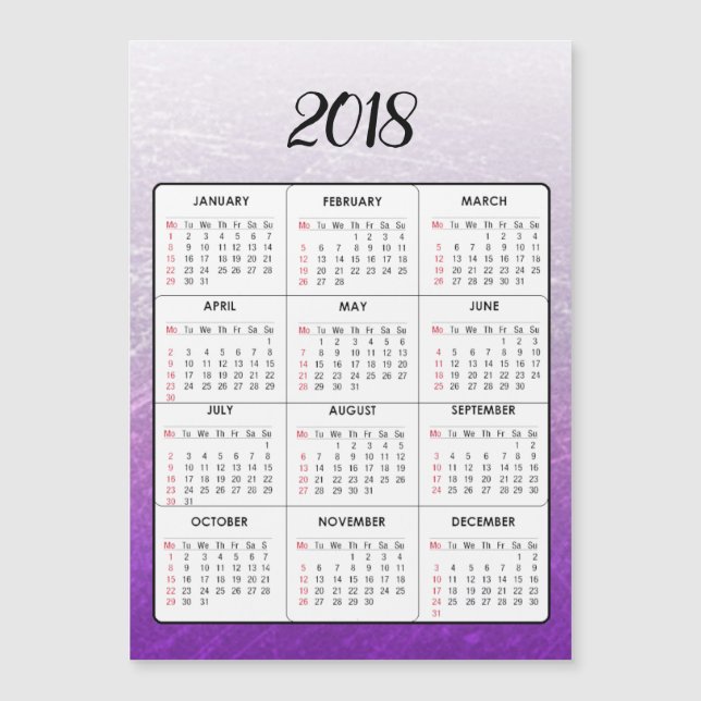 Feliz ano novo 2018 Calendário Magnético Roxo (Frente)