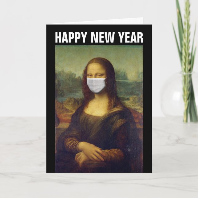 FELIZ ANO NOVO 2021 CARTÃO MONA LISA COM MÁSCARA (Frente)