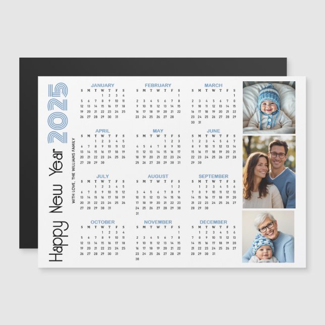 Feliz ano novo 2025 - foto azul do calendário (Frente/Verso)