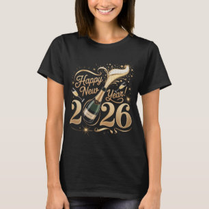Feliz Ano Novo 2026 Camisa Champanhe Estourando NY
