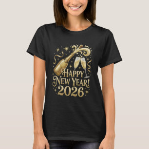 Feliz Ano Novo 2026 Camisa Champanhe Estourando NY