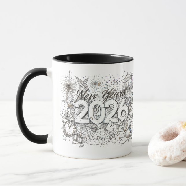 feliz ano novo 2026 caneca de café (Com Donut)
